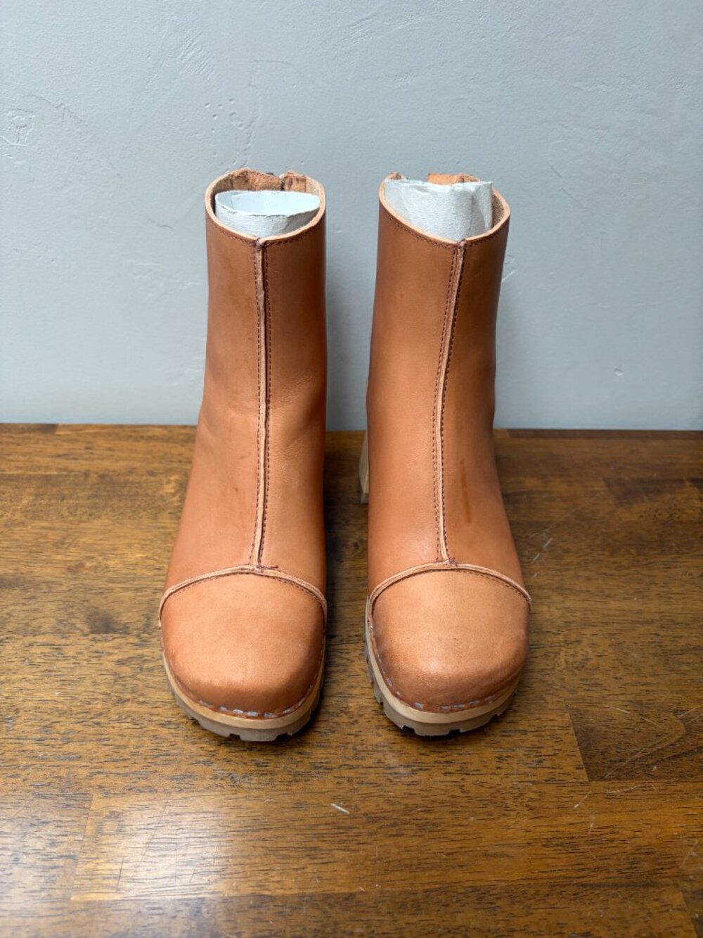 Swedish Hasbeens Women’s Tan Leather Stitchy Ankle Boots Size 36  NWOB